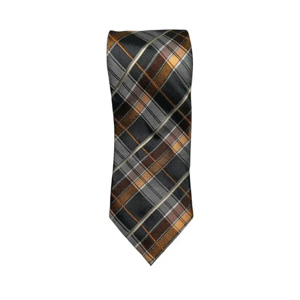 Bruno Piattelli Roma Vintage Burgundy Brown Black Plaid Silk Necktie Tie